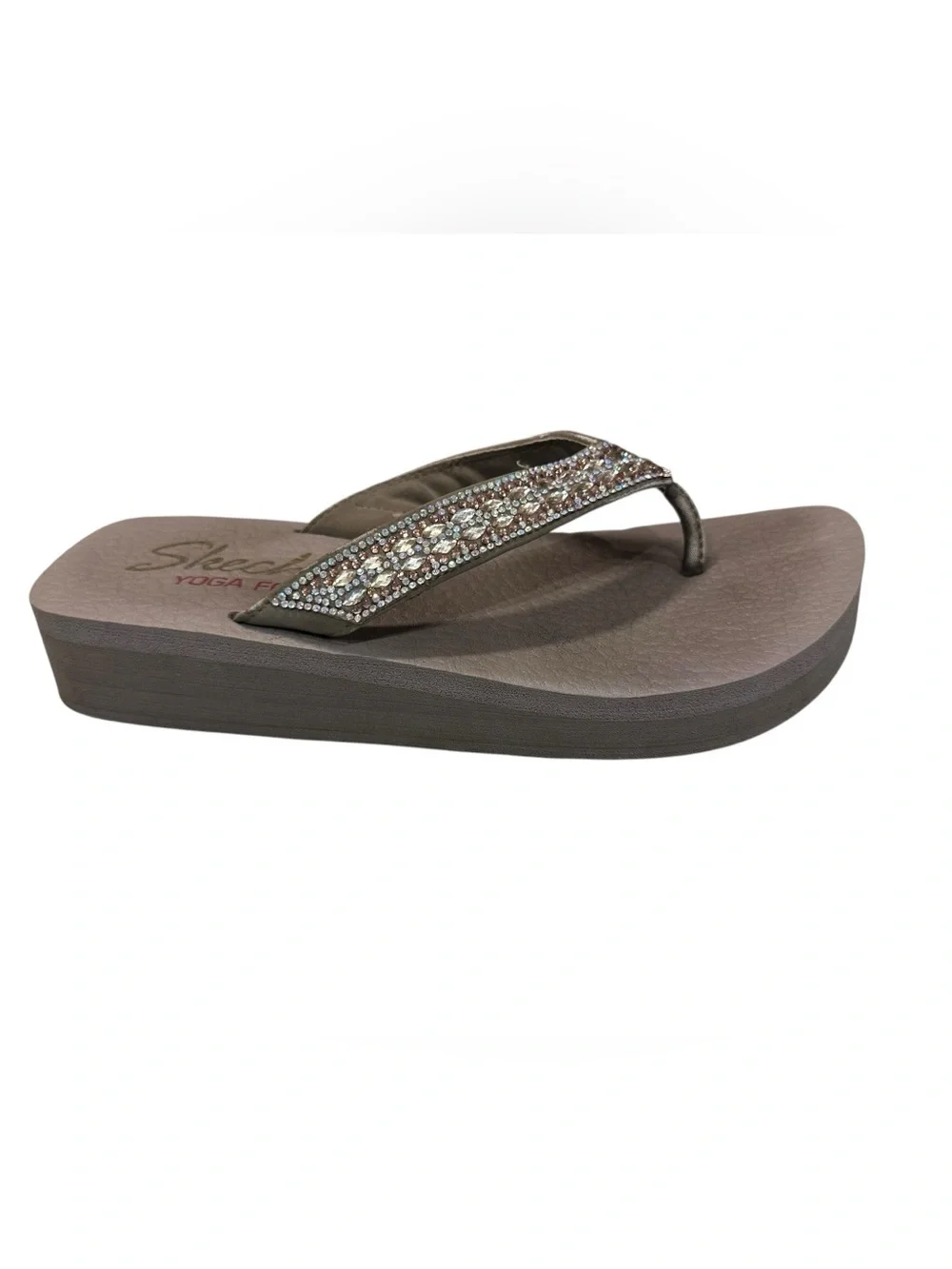 Skechers Women's Cali Vinyasa Wedge Flip Flops Sandals Shoes Tan Size 8.5